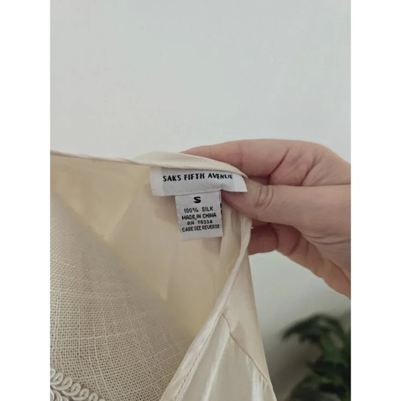 Saks Fifth Avenue Silk Lace Satin Blue Cream Open Tie Vintage VTG Robe Small S - Picture 9 of 9
